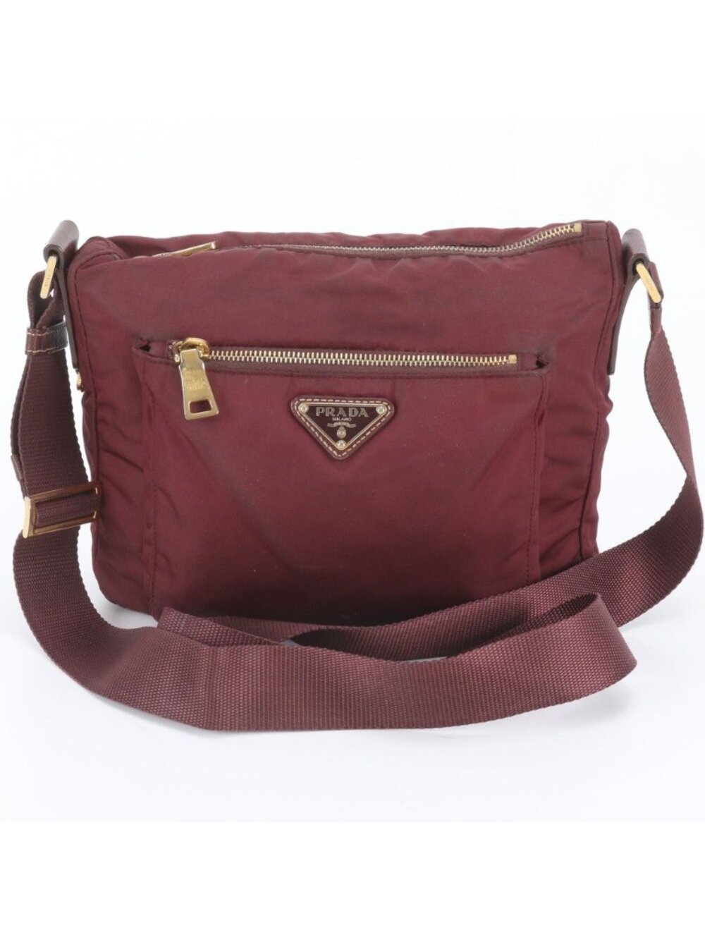 Prada Tessuto Nylon Triangle Logo Leather Shoulder Bag